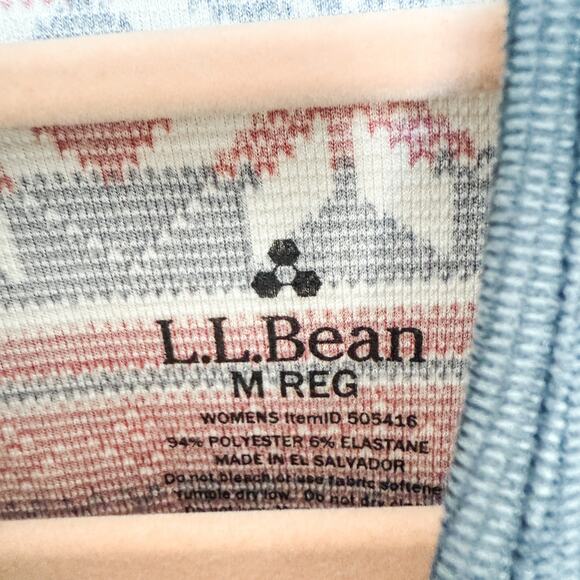 LL Bean Holiday Print Base Layer Long Sleeve Top Red Blue Womens‎ Size Medium - Picture 4 of 5